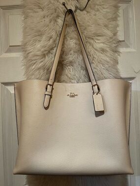 Coach Pebbled Leather Tote in Cream